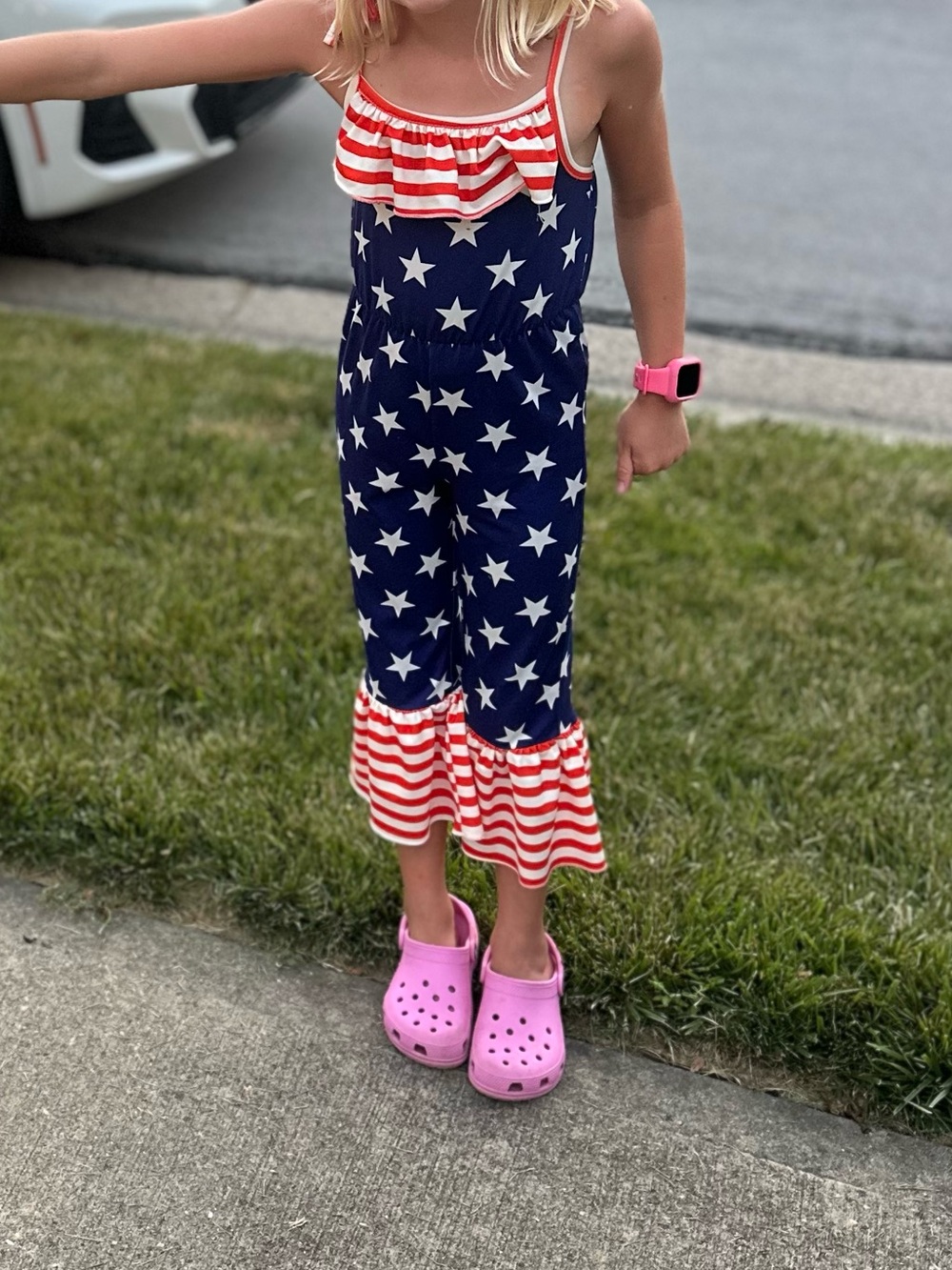 Star Patterned Jumpsuit with Striped Ruffles